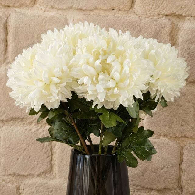 Leaf Pack of 6 x 75cm Artificial Extra Reflex Chrysanthemum White - Size: 6 x 75 cm - image 1