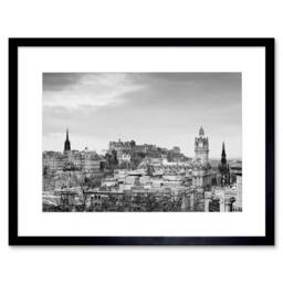 "Artery8 Photo Cityscape Edinburgh Castle Rooftops Black White Framed Art Print in Grey - Size: W12"" x H16""" - thumbnail 1