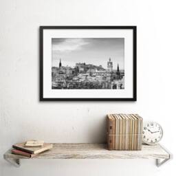 "Artery8 Photo Cityscape Edinburgh Castle Rooftops Black White Framed Art Print in Grey - Size: W12"" x H16""" - thumbnail 2
