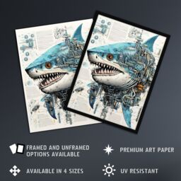 Artery8 Wall Art Print Weapons Grade Shark Robot Hybrid Secret Military Schematic Blue Futuristic Complex Arcane Manuscript Gift For Him Man Cave - thumbnail 2