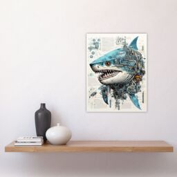 Artery8 Wall Art Print Weapons Grade Shark Robot Hybrid Secret Military Schematic Blue Futuristic Complex Arcane Manuscript Gift For Him Man Cave - thumbnail 4