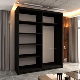 Sliding Wardrobes 4U Chenai Sliding Door Wardrobe with Mirror Glass Design W150cm x H217cm in Black - thumbnail 3