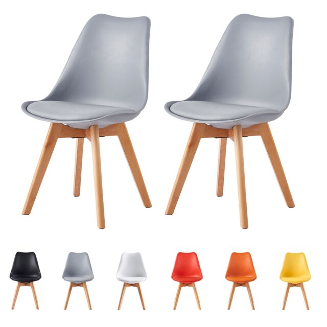 MCC Direct Set of 2 Dining Chairs with wooden Legs & Padded Cushion Eva in Grey - image 1