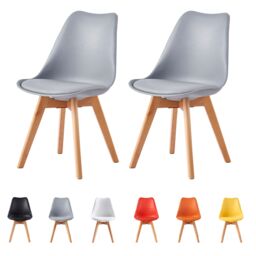 MCC Direct Set of 2 Dining Chairs with wooden Legs & Padded Cushion Eva in Grey - thumbnail 1