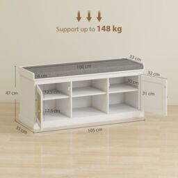 HOMCOM Shoe Bench, Boho Shoe Storage Bench with Padded Cushion, White - thumbnail 3
