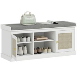 HOMCOM Shoe Bench, Boho Shoe Storage Bench with Padded Cushion, White - thumbnail 2