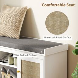 HOMCOM Shoe Bench, Boho Shoe Storage Bench with Padded Cushion, White - thumbnail 5
