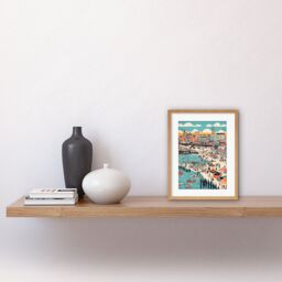 "Artery8 Wall Art Print Brighton Beach Warm Summer Day Colourful Scene Artwork Framed 9X7 Inch in Beige - Size: W7"" x H9""" - thumbnail 2