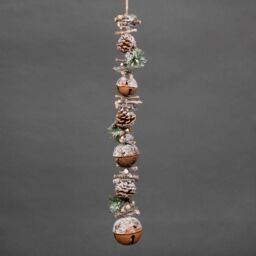Shatchi 90cm Garland with Red Jingle Bells Wooden Sticks, Berries & Pinecones Christmas Home Wall Door Hanger Sleigh Bells Xmas in Brown