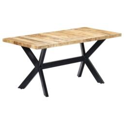 Berkfield Home Dining Table 160x80x75 cm Solid Rough Mango Wood in Brown - Size: 160 x 80 x 75 cm - thumbnail 9