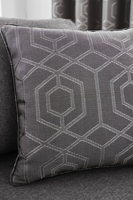 Curtina 'Camberwell' Filled Cushion With Geometric Jacquard Design in Dark Grey - Size: 43 cm x 43 cm - image 1