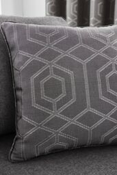 Curtina 'Camberwell' Filled Cushion With Geometric Jacquard Design in Dark Grey - Size: 43 cm x 43 cm - thumbnail 1
