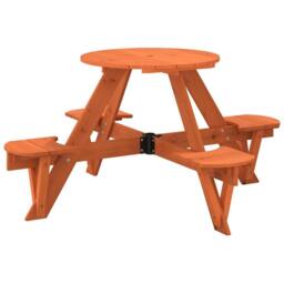 Berkfield Home Picnic Table for 4 Kids with Umbrella Hole Round Solid Wood Fir in Brown - thumbnail 6