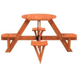 Berkfield Home Picnic Table for 4 Kids with Umbrella Hole Round Solid Wood Fir in Brown - thumbnail 4