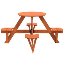 Berkfield Home Picnic Table for 4 Kids with Umbrella Hole Round Solid Wood Fir in Brown - thumbnail 5