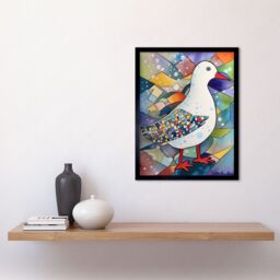 "Artery8 Wall Art Print Seagull Bird & Snowflakes Folk Art Framed in Black - Size: W12"" x H16""" - thumbnail 2