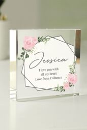Personalised Memento Company Women's Personalised Abstract Rose Crystal Token in Clear - thumbnail 4