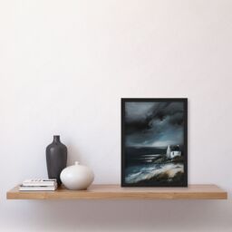 Artery8 Scottish Coastal Cottage Oil Painting Timeless Framed Art Print in Grey - Size: A4 - thumbnail 4