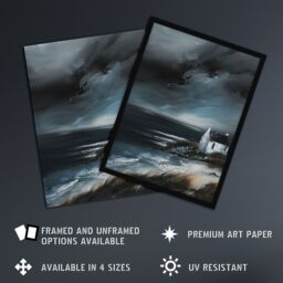 Artery8 Scottish Coastal Cottage Oil Painting Timeless Framed Art Print in Grey - Size: A4 - thumbnail 2