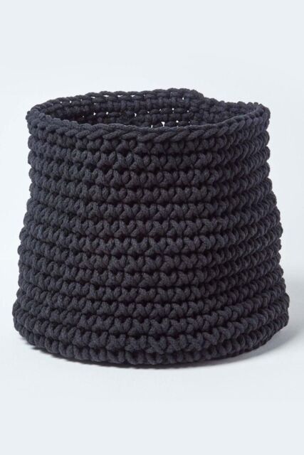 Homescapes Cotton Knitted Round Storage Basket, 42 x 37 cm in Black - Size: Large - image 1
