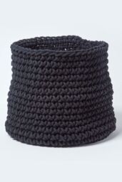 Homescapes Cotton Knitted Round Storage Basket, 42 x 37 cm in Black - Size: Large - thumbnail 1