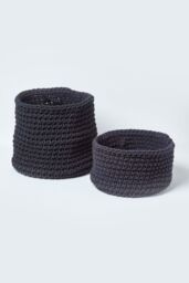 Homescapes Cotton Knitted Round Storage Basket, 42 x 37 cm in Black - Size: Large - thumbnail 5
