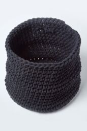 Homescapes Cotton Knitted Round Storage Basket, 42 x 37 cm in Black - Size: Large - thumbnail 2