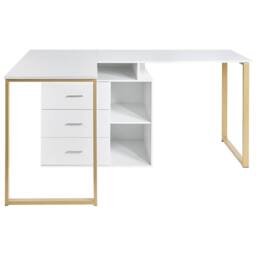 Wyld and Coco White L-Shaped Corner Desk with Gold Legs and 3-Drawer Storage - thumbnail 7