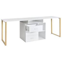 Wyld and Coco White L-Shaped Corner Desk with Gold Legs and 3-Drawer Storage - thumbnail 5