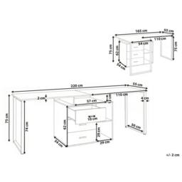 Wyld and Coco White L-Shaped Corner Desk with Gold Legs and 3-Drawer Storage - thumbnail 3