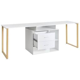 Wyld and Coco White L-Shaped Corner Desk with Gold Legs and 3-Drawer Storage - thumbnail 6