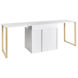 Wyld and Coco White L-Shaped Corner Desk with Gold Legs and 3-Drawer Storage - thumbnail 9