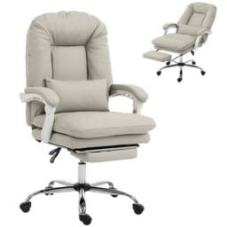 HOMCOM Reclining Office Chair, Desk Chair with Lumbar Support, Khaki - thumbnail 2