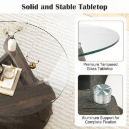 Gymax Glass Coffee Table Round Rustic Center Table for Small Space in Grey - thumbnail 7