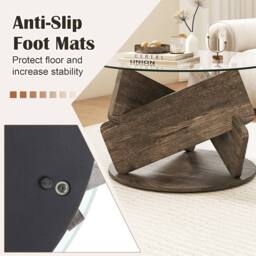 Gymax Glass Coffee Table Round Rustic Center Table for Small Space in Grey - thumbnail 9
