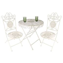 Dibor Vintage 3 Piece Cream Alfresco Garden Dining Table & Chair Folding Bistro Set - Size: Large - thumbnail 2