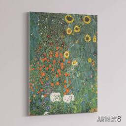 "Artery8 Farm Garden with Sunflowers Canvas Wall Art Print Gustav Klimt in Green - Size: W18"" x H24""" - thumbnail 2
