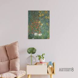 "Artery8 Farm Garden with Sunflowers Canvas Wall Art Print Gustav Klimt in Green - Size: W18"" x H24""" - thumbnail 3