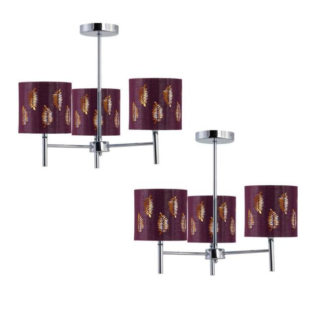 First Choice Lighting Set of 2 Brea - Chrome 3 Light Fittings with Burgundy Fern Shades in Silver - image 1