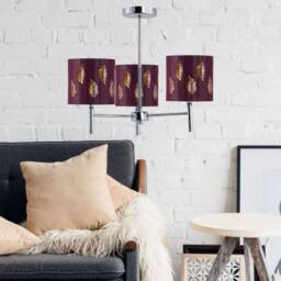 First Choice Lighting Set of 2 Brea - Chrome 3 Light Fittings with Burgundy Fern Shades in Silver - thumbnail 4