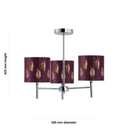 First Choice Lighting Set of 2 Brea - Chrome 3 Light Fittings with Burgundy Fern Shades in Silver - thumbnail 5