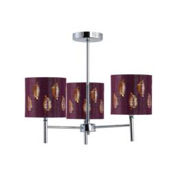 First Choice Lighting Set of 2 Brea - Chrome 3 Light Fittings with Burgundy Fern Shades in Silver - thumbnail 2