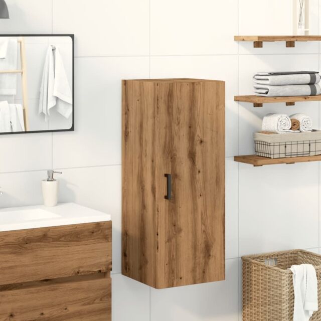 Berkfield Home Wall Mounted Cabinet Artisian Oak 34.5x34x90 cm Engineered Wood in Brown - image 1