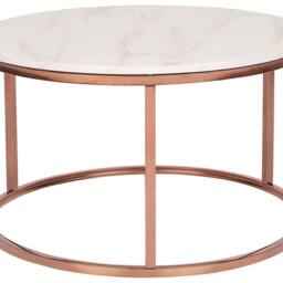 Wyld and Coco Round Coffee Table Beige Marble-Effect Top with Copper Legs Dia 70 cm in Rose Gold - thumbnail 2
