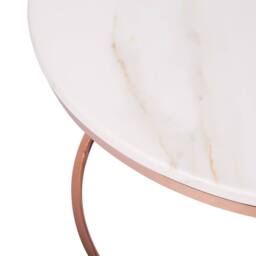Wyld and Coco Round Coffee Table Beige Marble-Effect Top with Copper Legs Dia 70 cm in Rose Gold - thumbnail 3