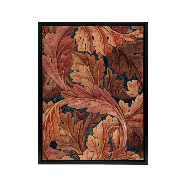 "Artery8 Acanthus Leaves Pattern Framed Canvas Wall Art Print William Morris in Brown - Size: W12"" x H16""" - image 1