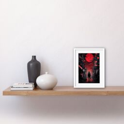 "Artery8 Wall Art Print Midnight Blood Moon in Tokyo Conceptual Artwork Gothic Street Japan Cityscape Artwork Framed 9X7 Inch - Size: W7"" x H9""" - thumbnail 2