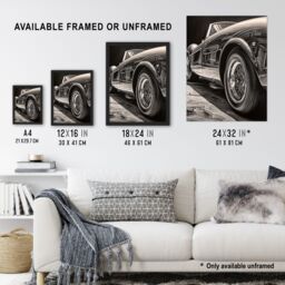 Artery8 Sleek & Sporty Hyper Realistic Graphite Drawing Sports Car Spoke Wheels Gift For Him Art Print Framed Poster Wall Decor 12x16 inch - thumbnail 3