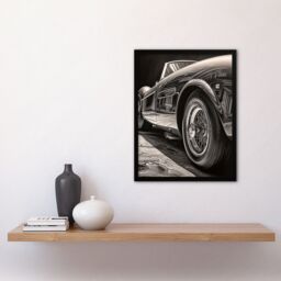 Artery8 Sleek & Sporty Hyper Realistic Graphite Drawing Sports Car Spoke Wheels Gift For Him Art Print Framed Poster Wall Decor 12x16 inch - thumbnail 4