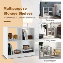 Costway 4-Cube Wooden Bookcase 2-tier Open Back Bookshelf Storage Organizer in White - thumbnail 5